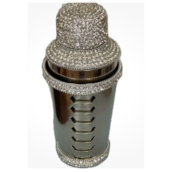 Global Experts Nickel Metal Bling Accent Cocktail Shaker W/ Etched Drink Recipes - Picture 2 of 3